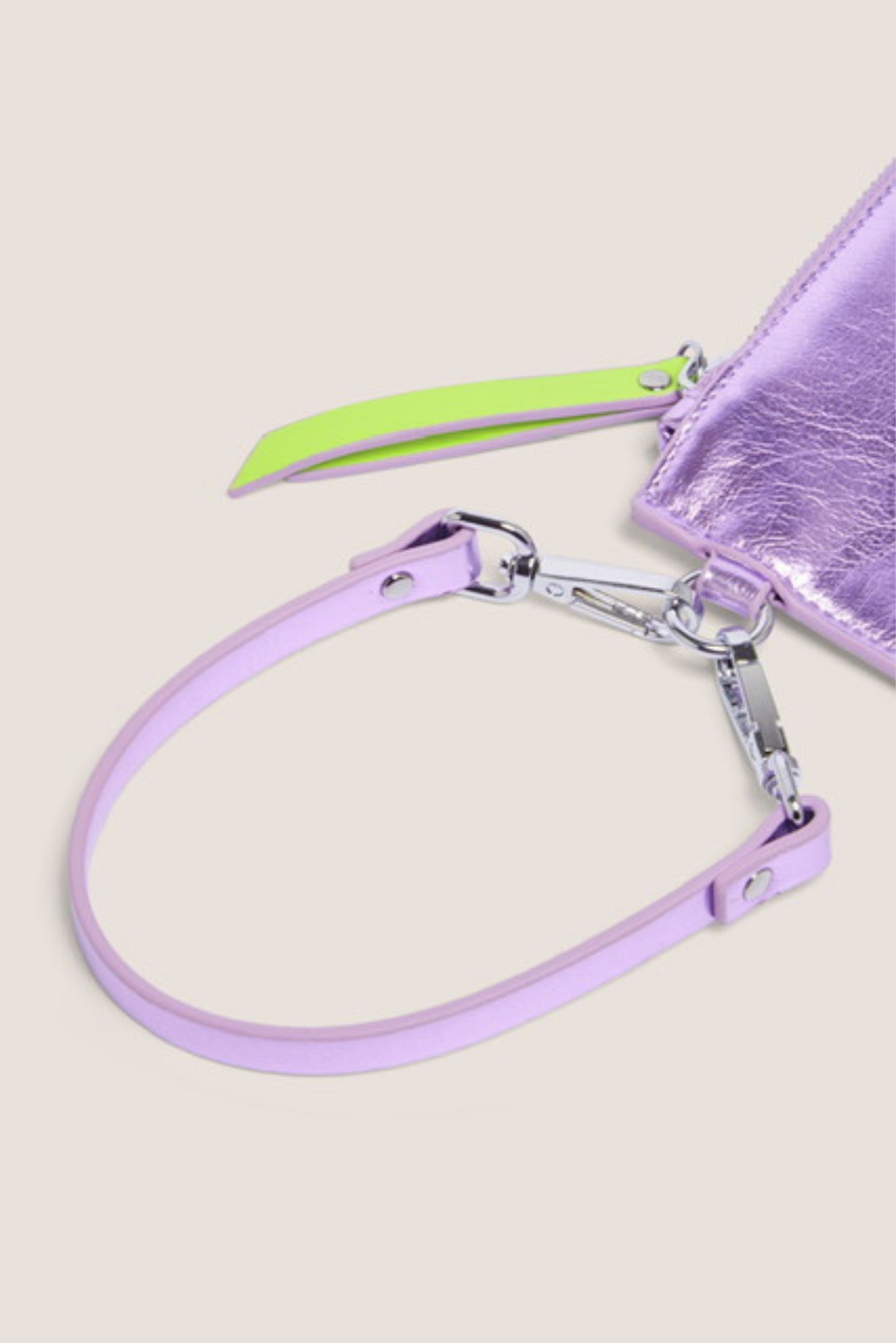 The Clutch Bag/Wallet: Lilac Metallic Crossbody Removable Strap