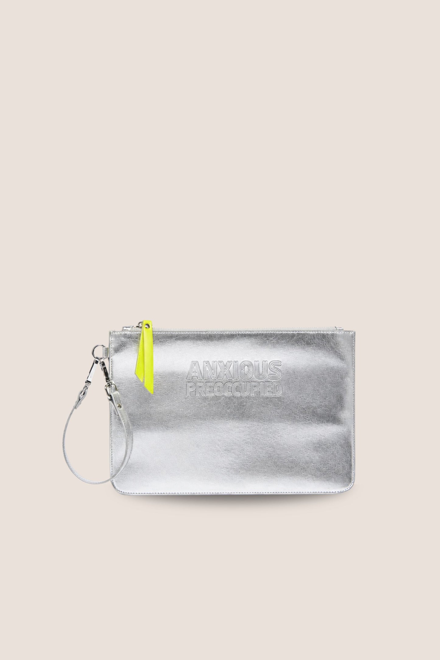 The Clutch Bag/Wallet: Silver Metallic Removable Wrist Strap