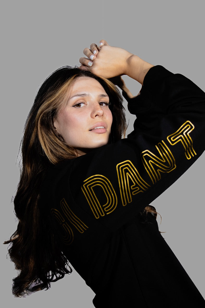 Fearful avoidant black lightweight sweater with gold lettering