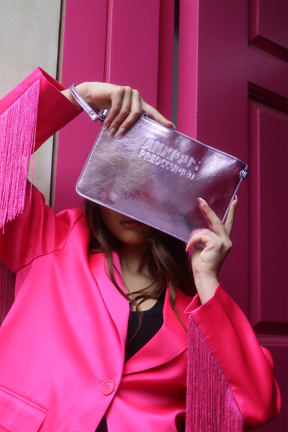 The Clutch Bag/Wallet: Lilac Metallic Crossbody Removable Strap