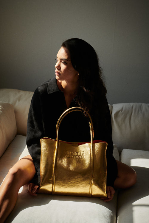 Load image 1 in gallery view. The Mid Tote Bag: Gold Metallic