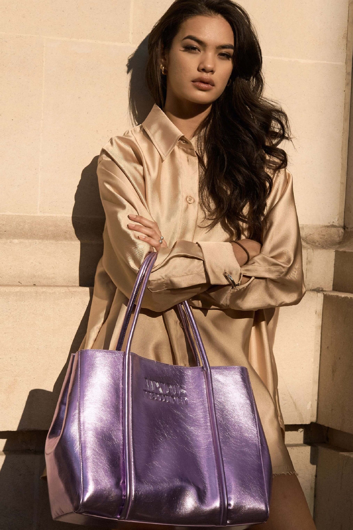 The Mid Tote Bag: Lilac Metallic
