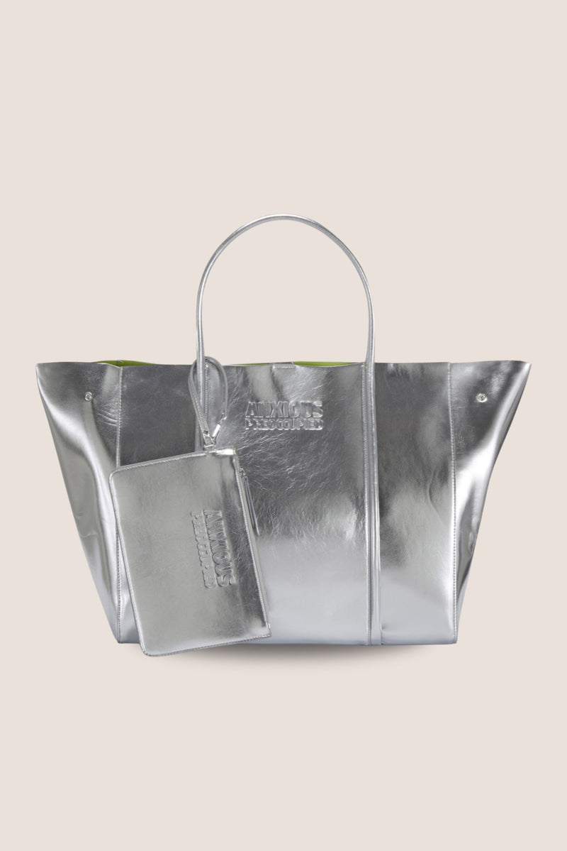 The Oversized Tote Bag: Silver Metallic