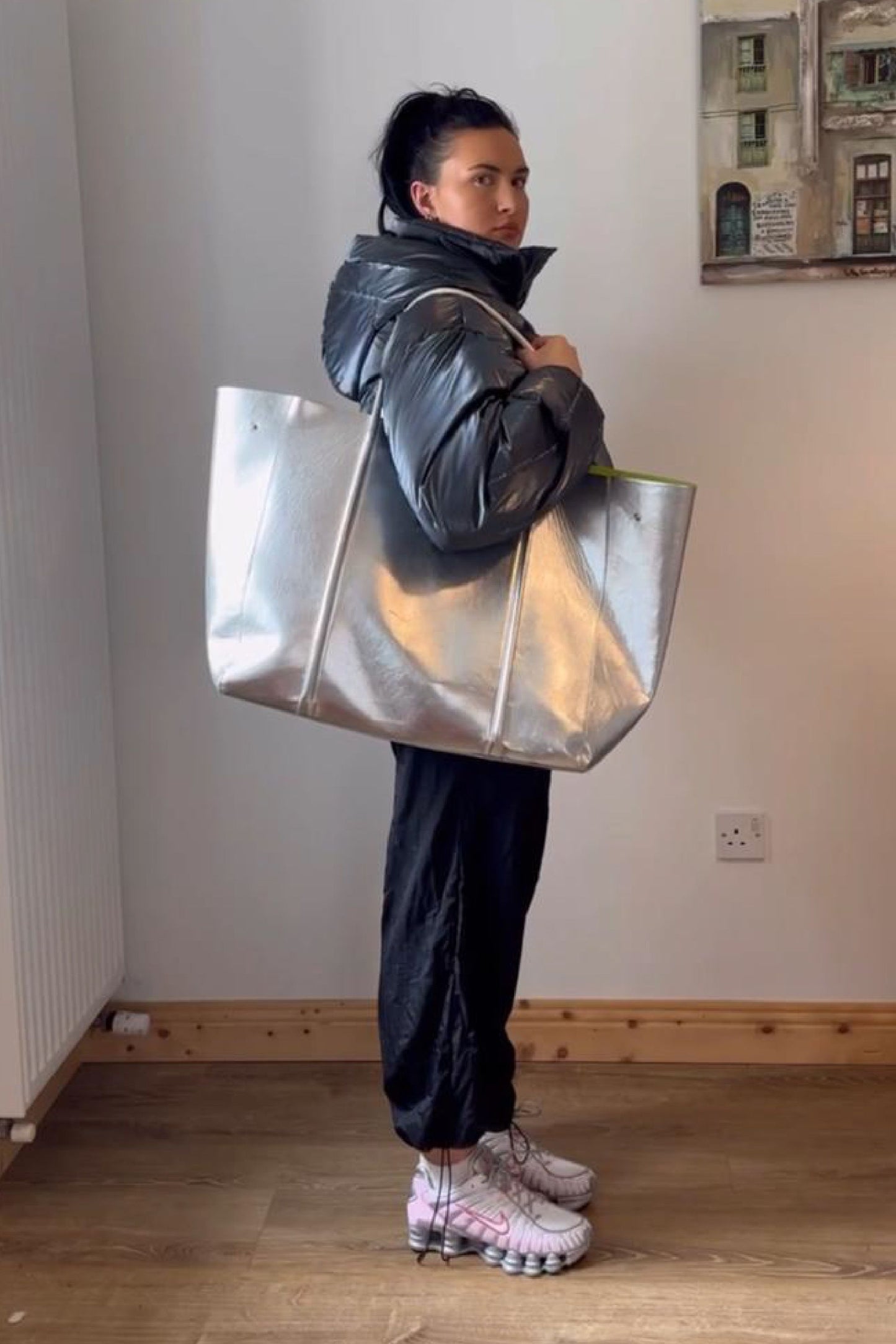 The Oversized Tote Bag: Silver Metallic