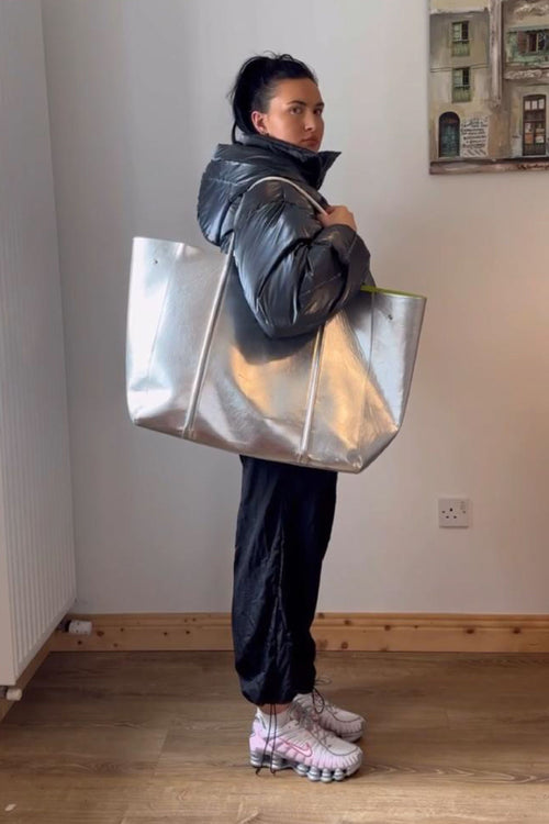 Load image 1 in gallery view. The Oversized Tote Bag: Silver Metallic