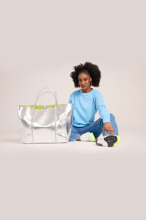 Load image 1 in gallery view. The Oversized Tote Bag: Silver Metallic