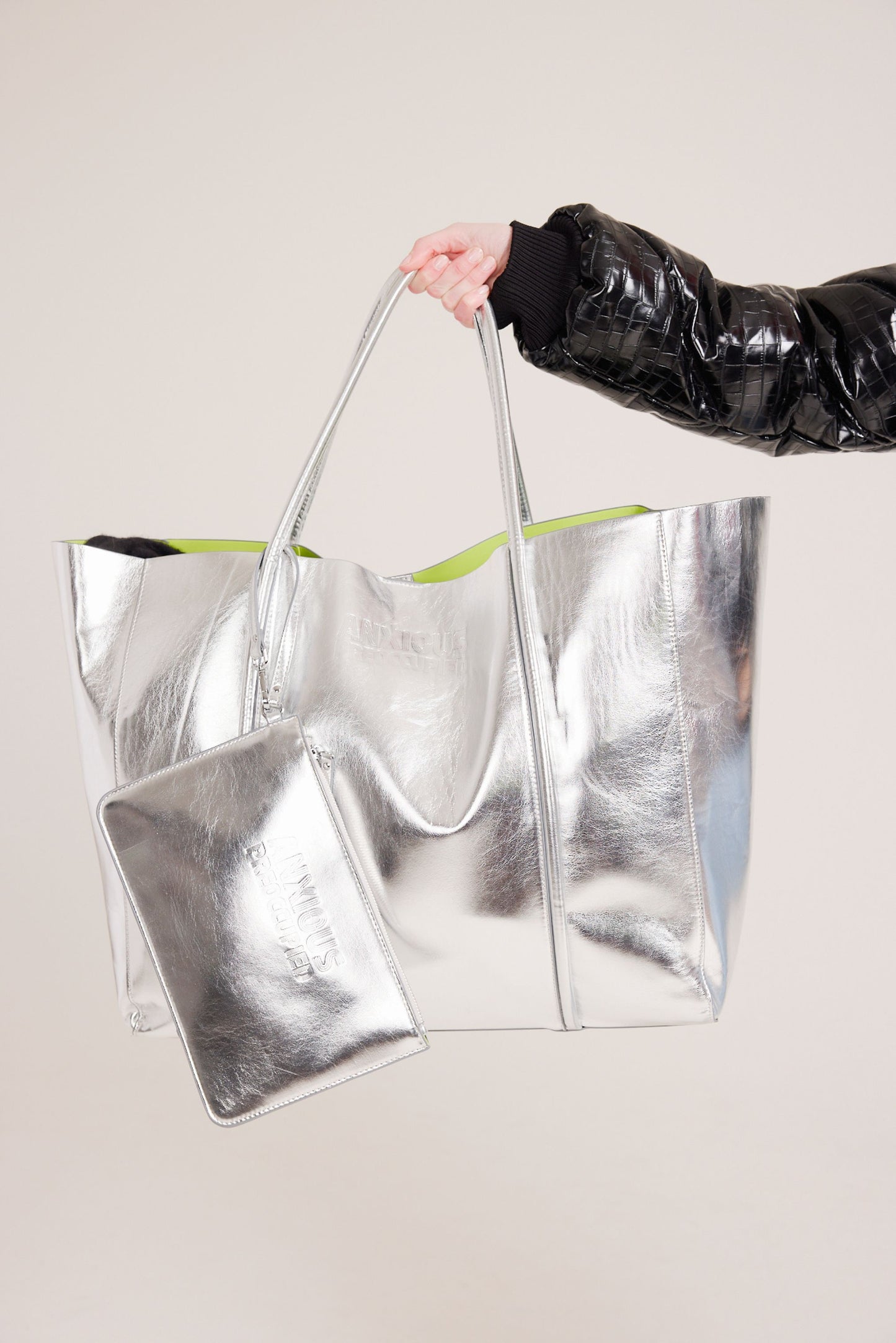 The Oversized Tote Bag: Silver Metallic