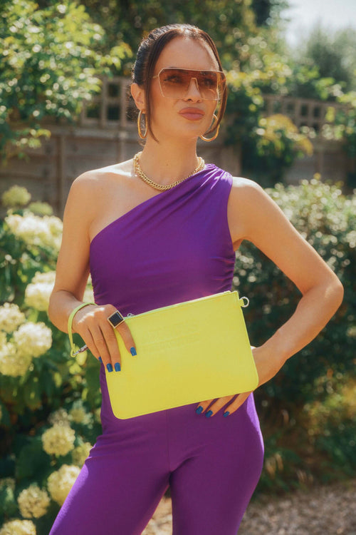 Load image 1 in gallery view. The Clutch Bag/Wallet: Neon Yellow Crossbody Removable Strap