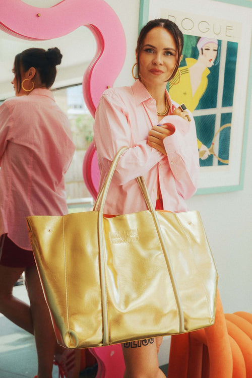 Load image 1 in gallery view. The Oversized Tote Bag: Gold Metallic