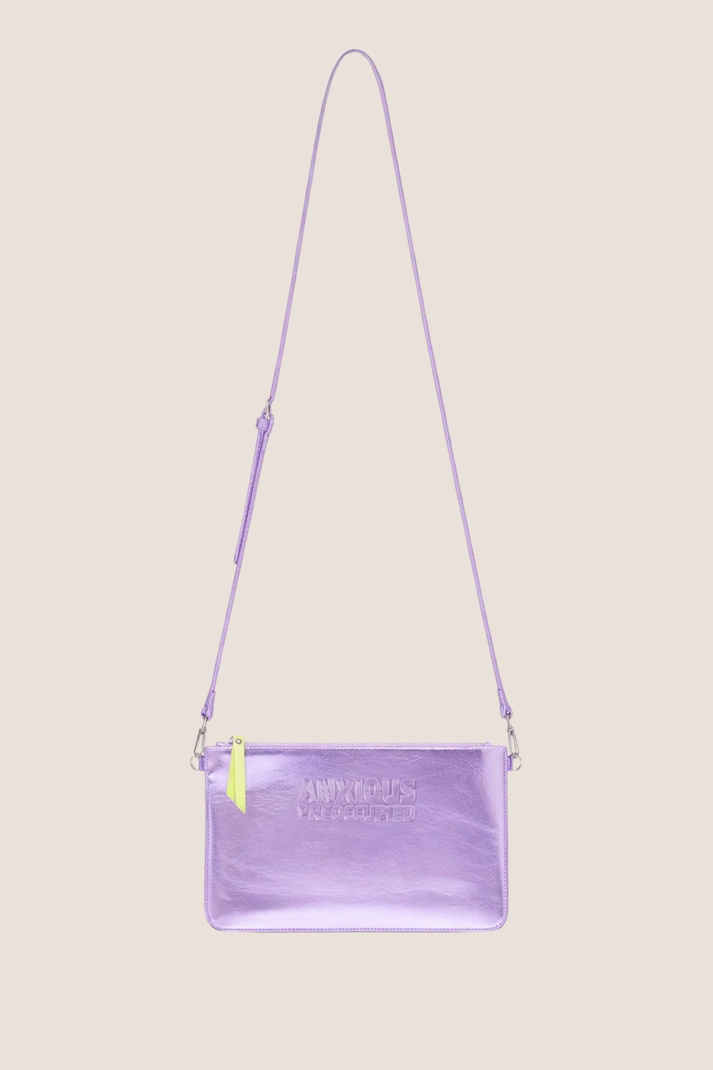 The Clutch Bag/Wallet: Lilac Metallic Crossbody Removable Strap