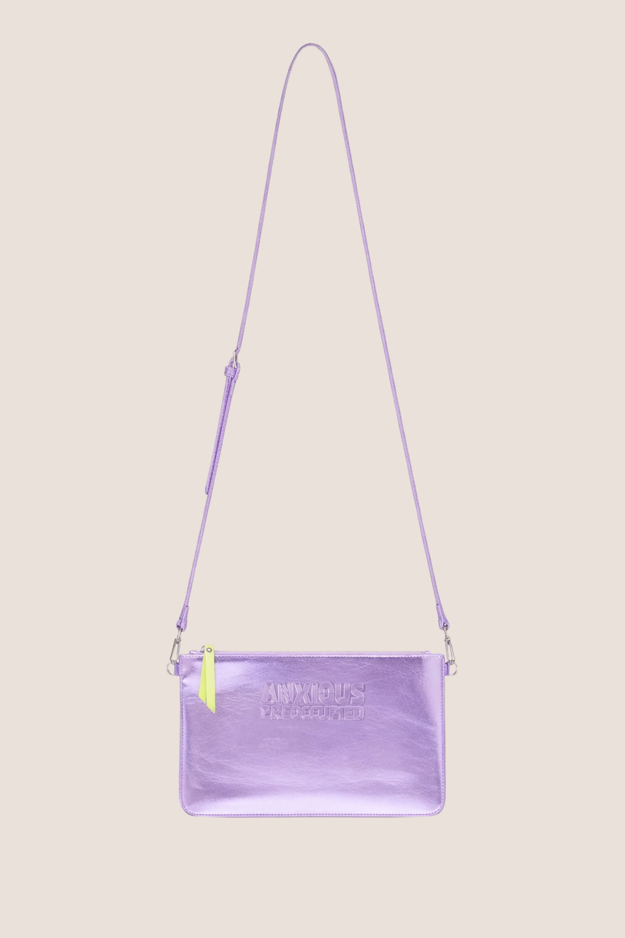 The Clutch Bag/Wallet: Lilac Metallic Crossbody Removable Strap