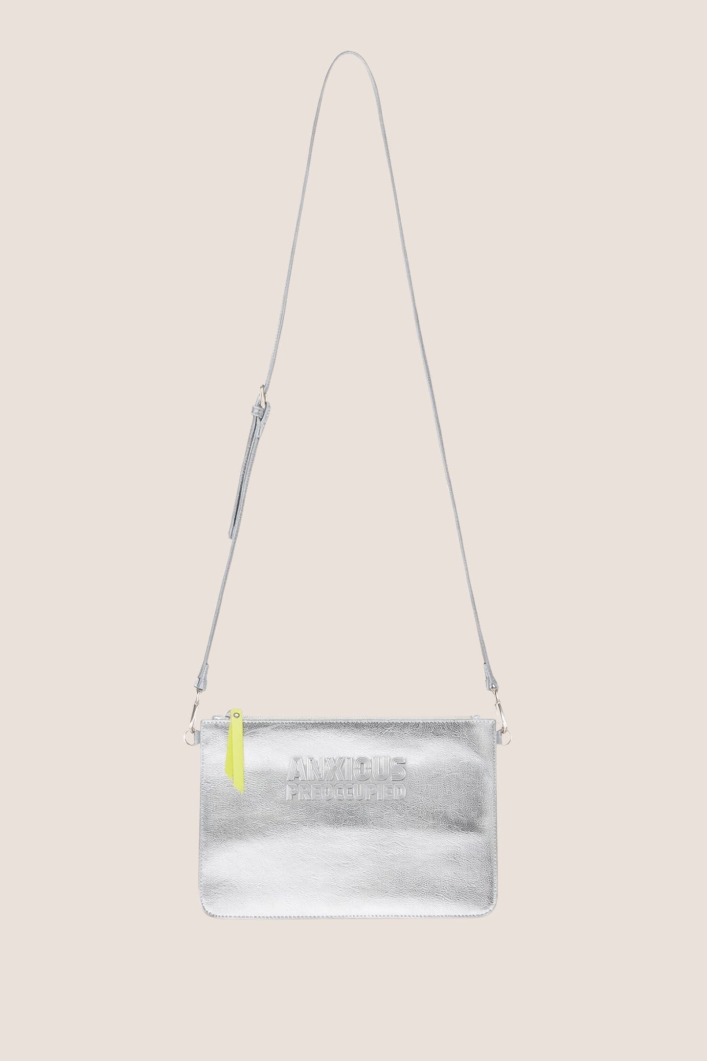 The Clutch Bag/Wallet: Silver Metallic Crossbody Removable Strap