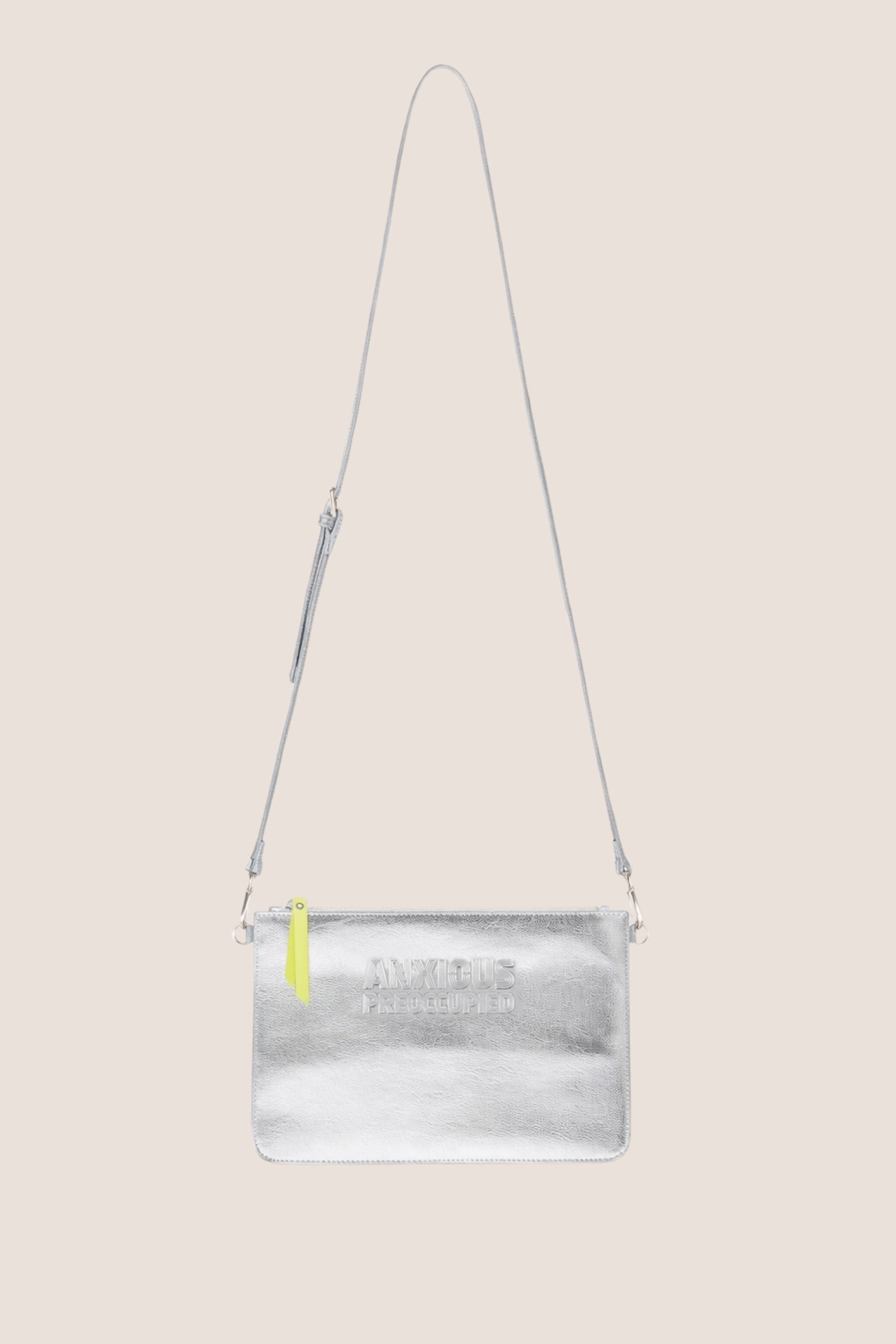 The Clutch Bag/Wallet: Silver Metallic Crossbody Removable Strap