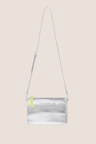 The Clutch Bag/Wallet: Silver Metallic Crossbody Removable Strap