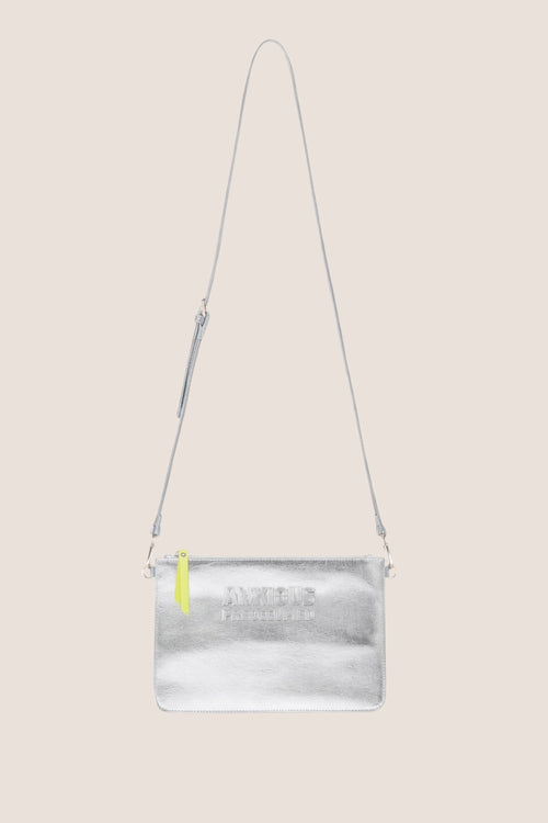 Load image 1 in gallery view. The Clutch Bag/Wallet: Silver Metallic Crossbody Removable Strap