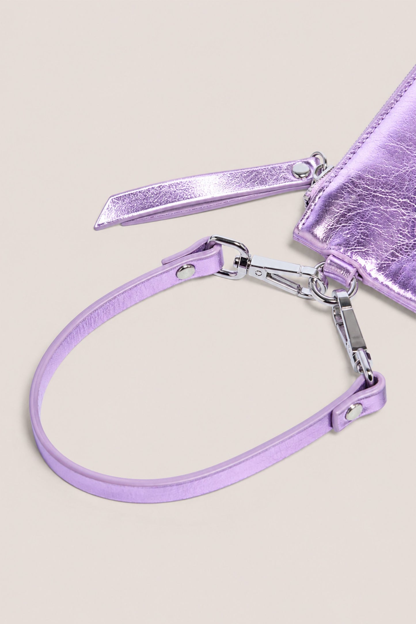 The Clutch Bag/Wallet: Lilac Metallic Crossbody Removable Strap