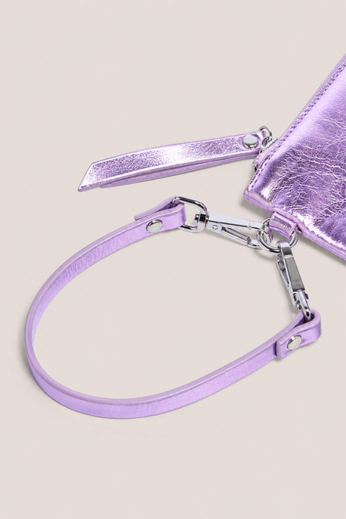 Load image 1 in gallery view. The Clutch Bag/Wallet: Lilac Metallic Crossbody Removable Strap
