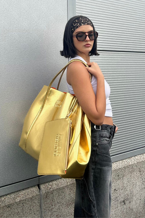 Load image 1 in gallery view. The Oversized Tote Bag: Gold Metallic