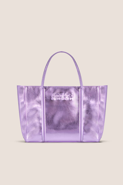 Load image 1 in gallery view. The Zipped Mid Tote Bag: Lilac Metallic