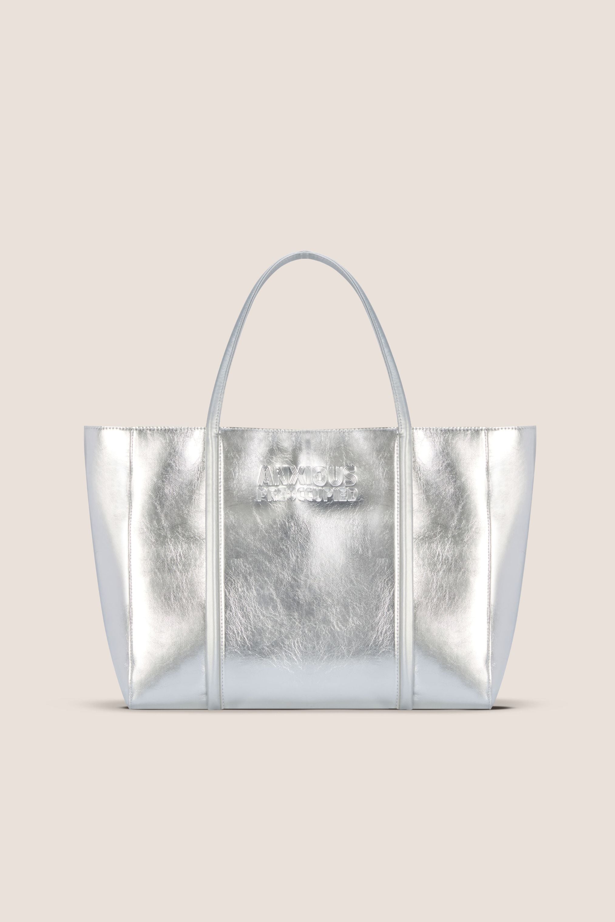 The Zipped Mid Tote Bag: Silver Metallic