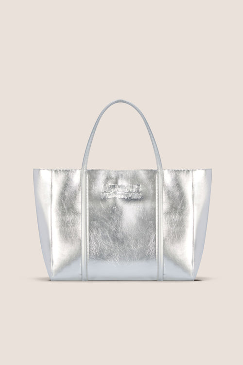 Load image 1 in gallery view. The Zipped Mid Tote Bag: Silver Metallic